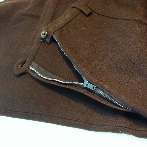 Vintage 70s Wiggle Pencil Skirt Lady-XS(2) Wool Kick Pleat Side Metal-Zip Brown - Picture 7 of 9
